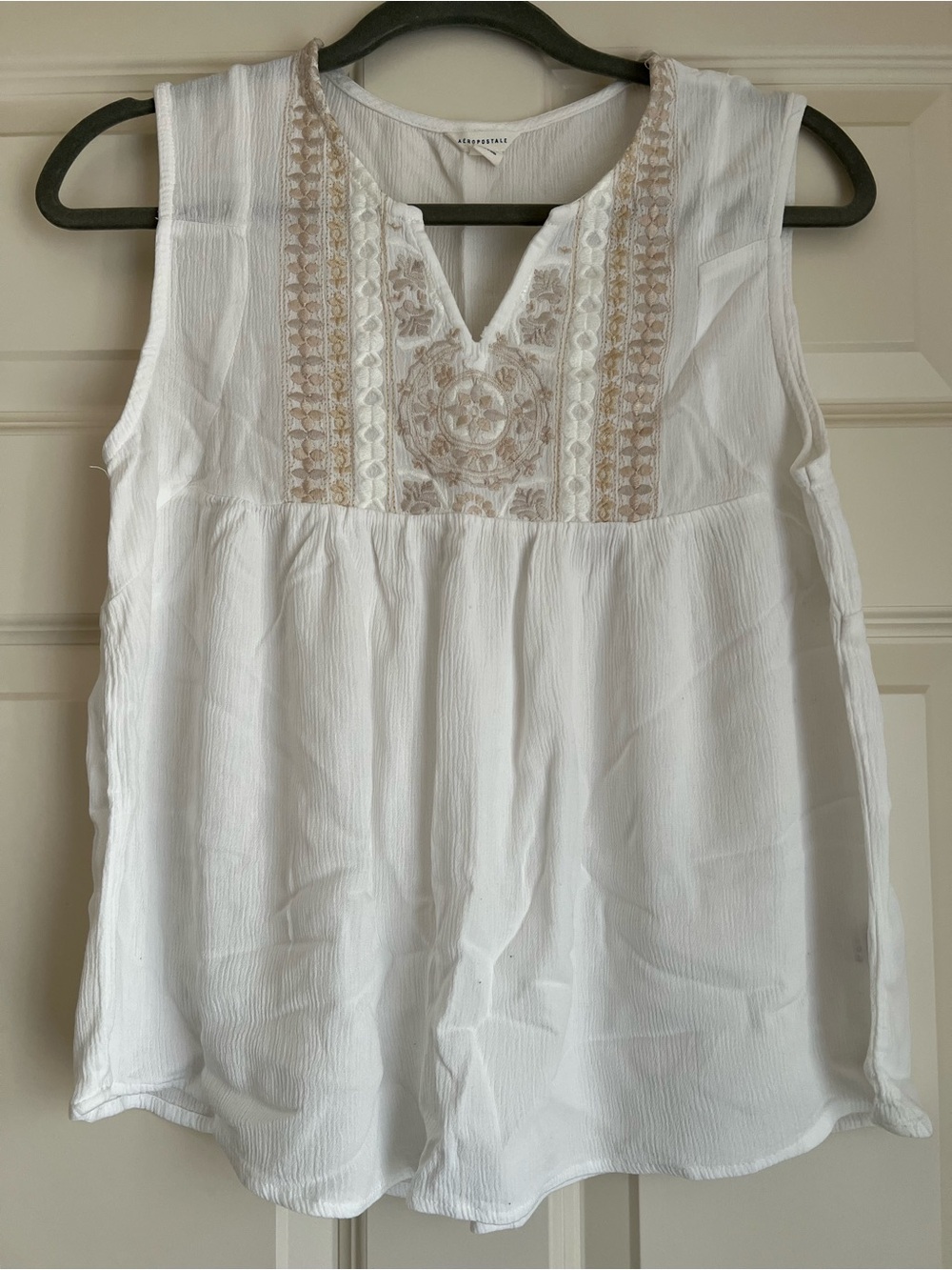 Aeropostale White Camisole with Tan Embroidered Yoke